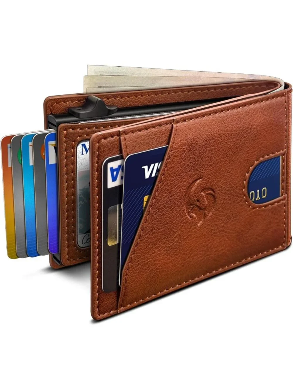 Slim RFID Blocking Wallet for Men, Minimalist Bifold Card Holder, 9 Slots & Cash